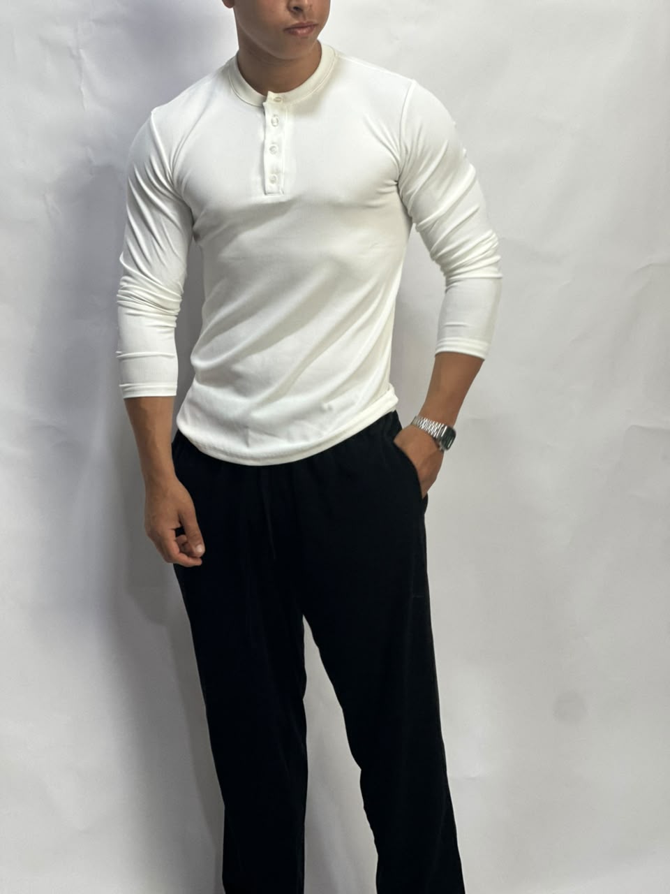 Henley Short Blanc long sleeves