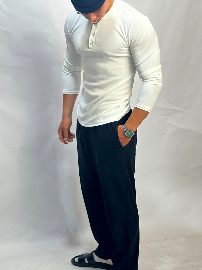 Chemise blanche à manches longues courtes Henley