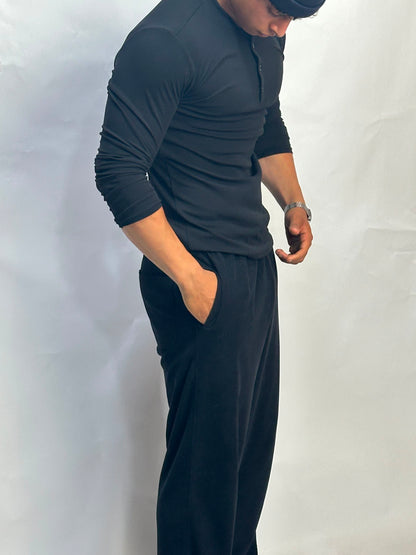 Henley Short Noir long sleeves