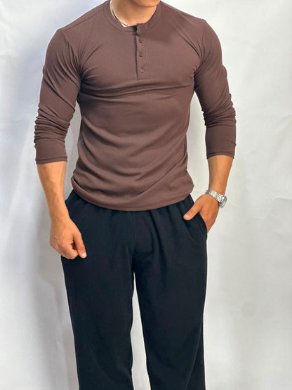 Henley Short Marron Long Sleeves