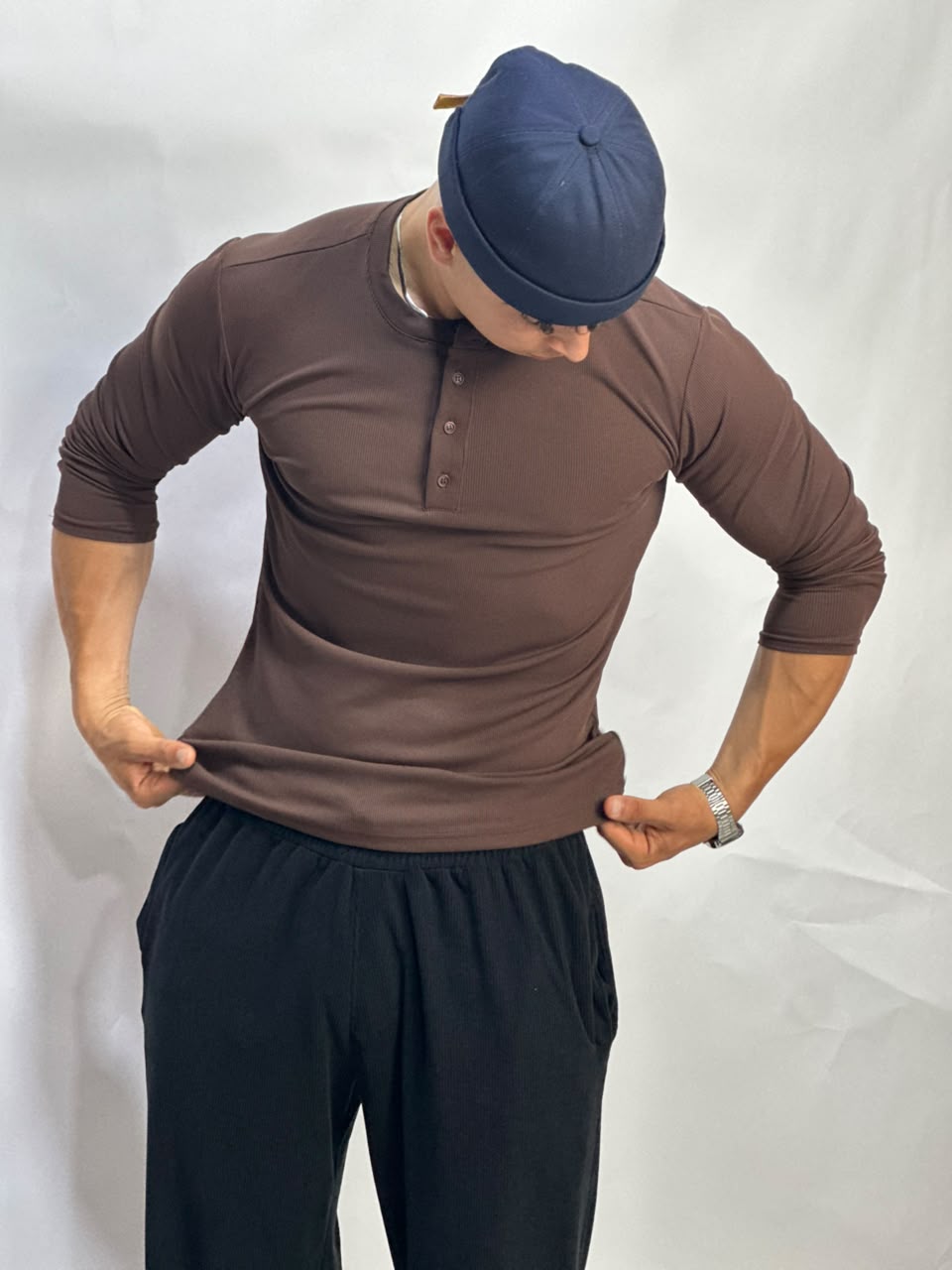 Henley Short Marron Long Sleeves