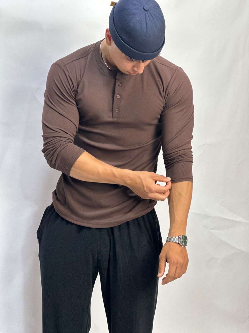 Henley Short Marron Long Sleeves