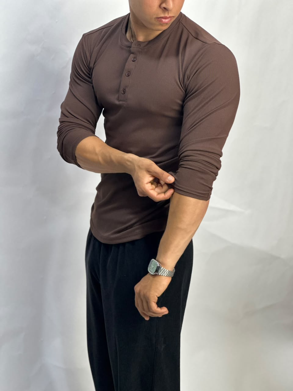 Henley Short Marron Long Sleeves