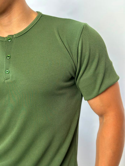 Henley T-shirt vert