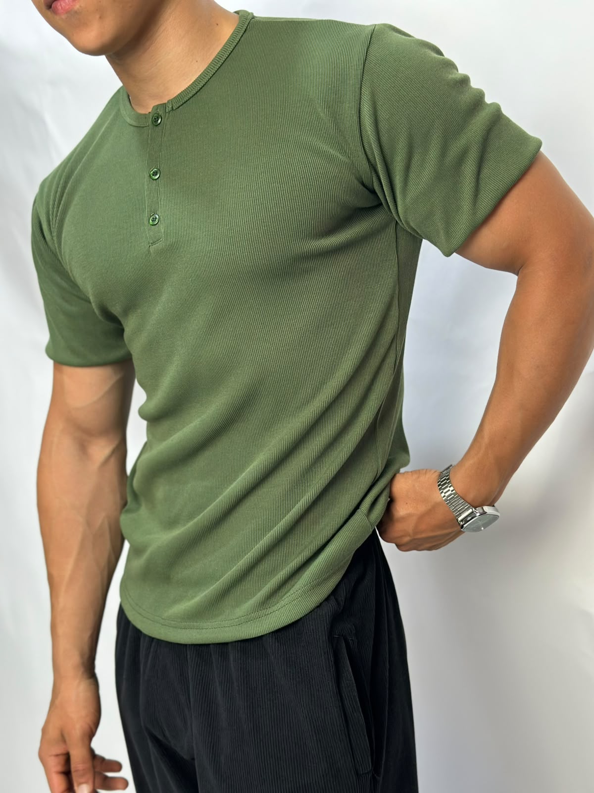 Henley T-shirt vert