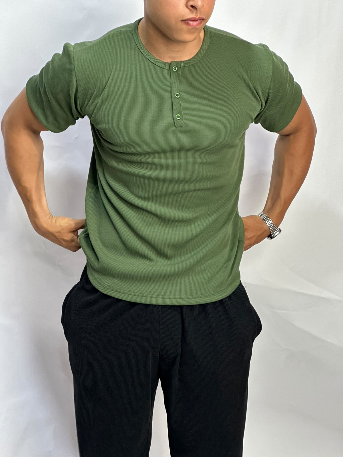 Henley T-shirt vert