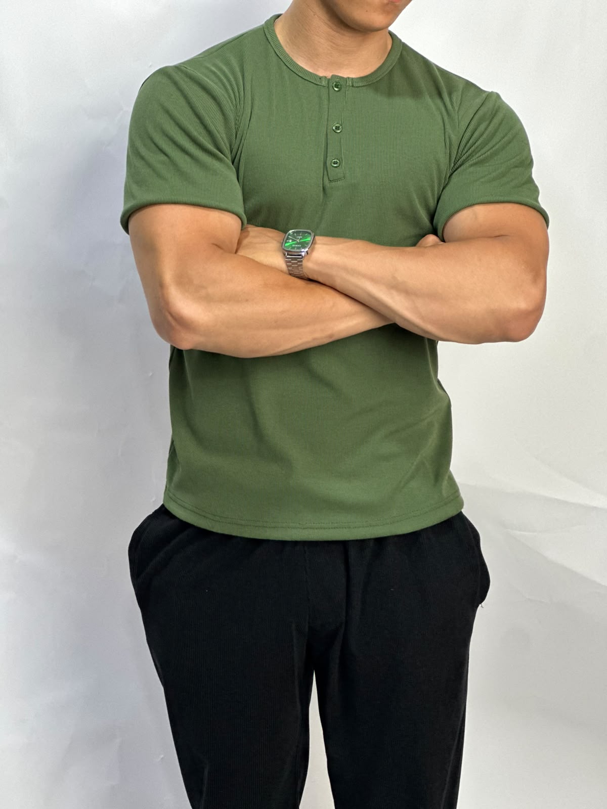 Henley T-shirt vert