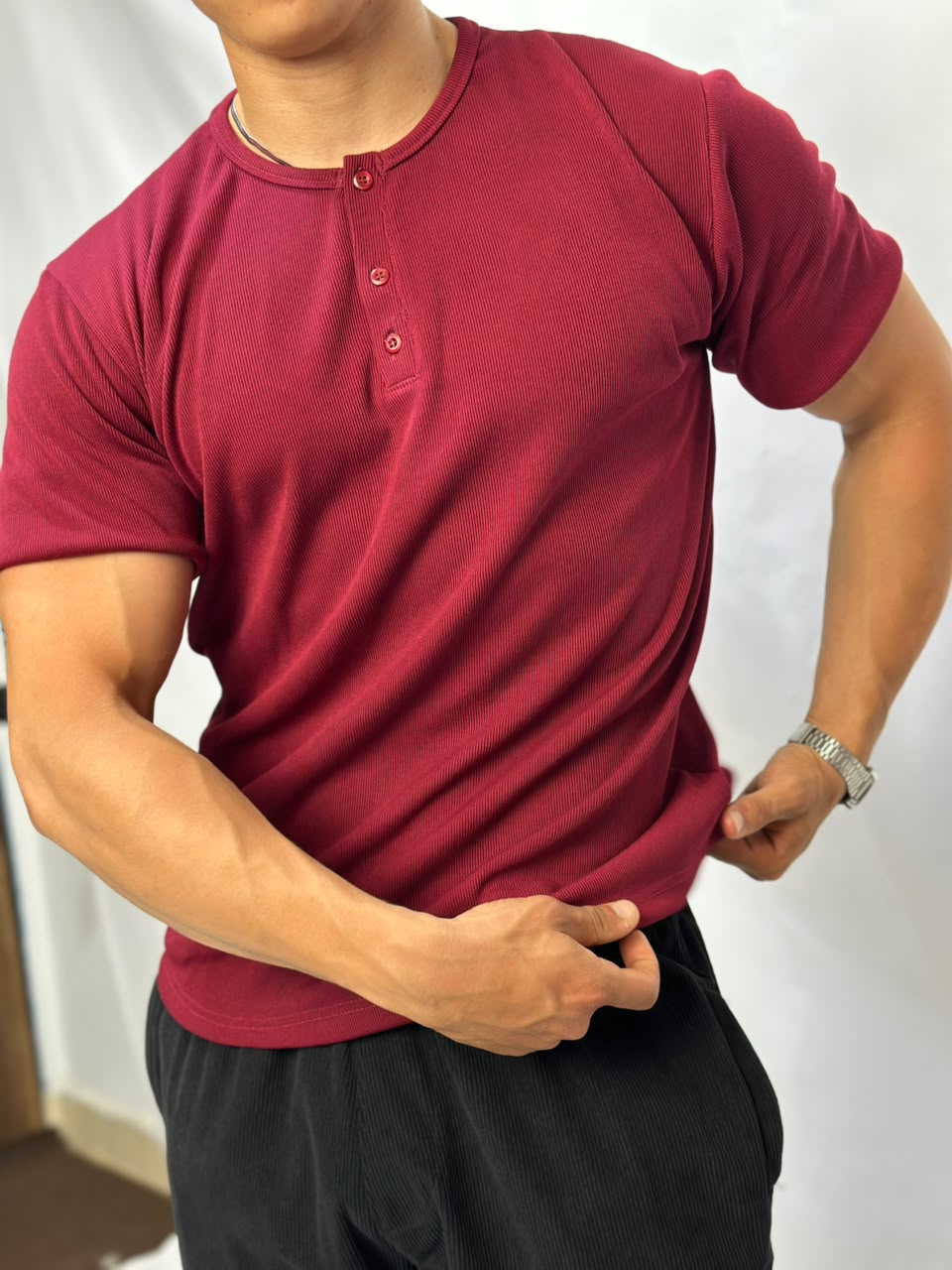 Henley T-shirt Rouge