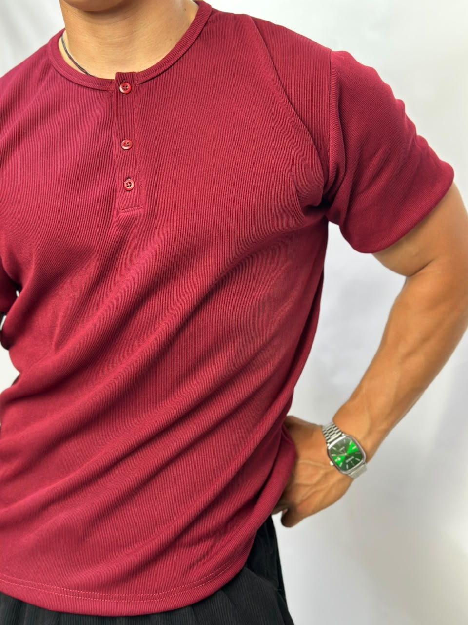 Henley T-shirt Rouge